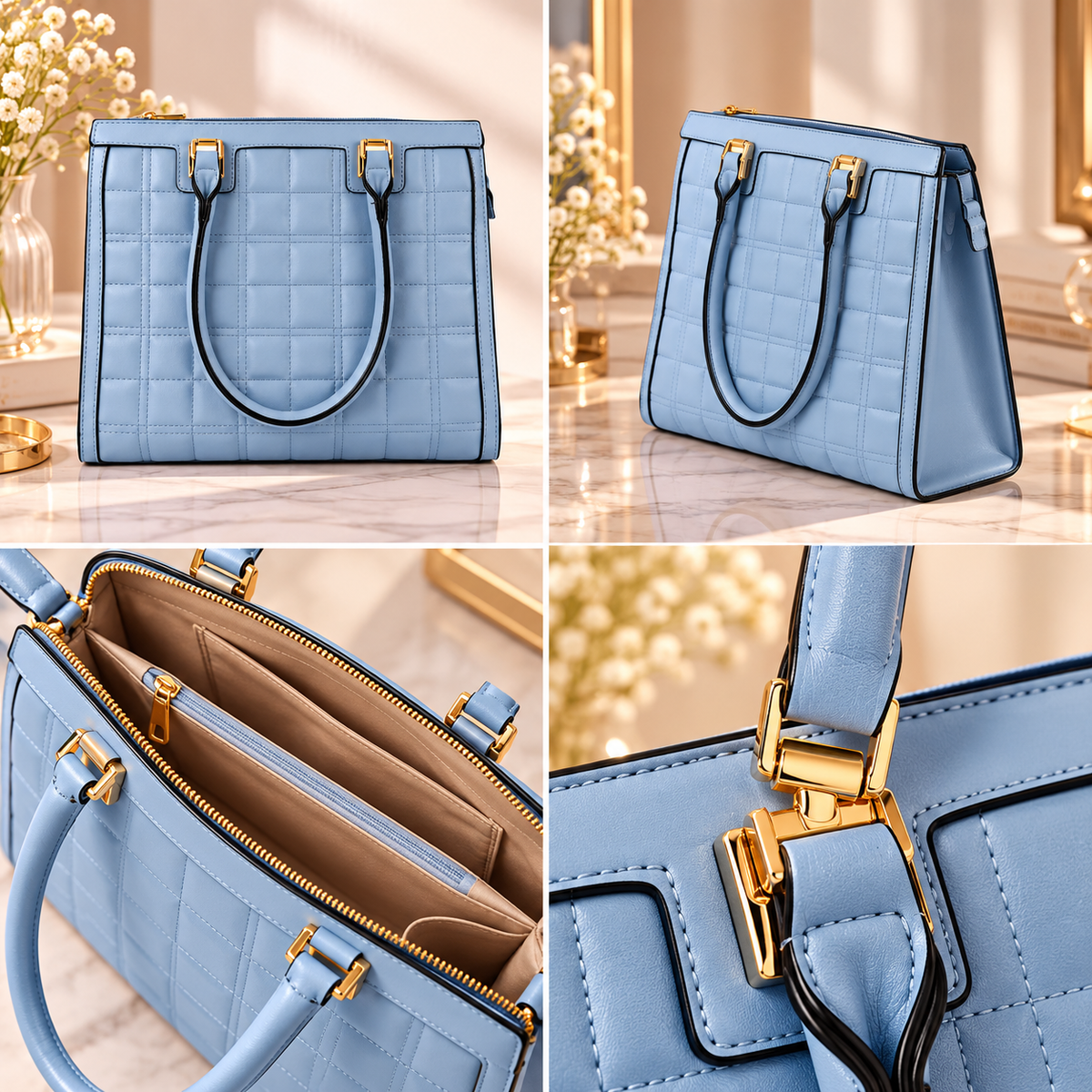 Bolsa Feminina Estruturada Matelassê Azul Serenity