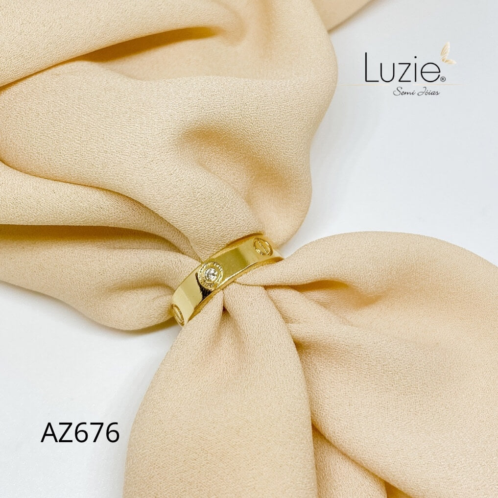 Anel Largo com detalhes - AZ676 - Folheado a Ouro