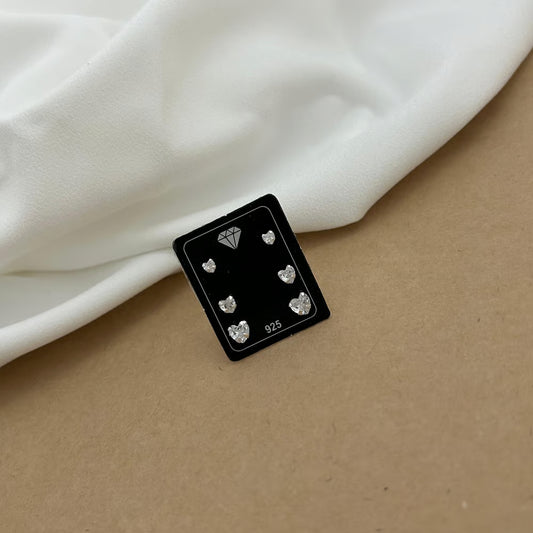 Trio Brincos Zircônias Coração - Prata 925