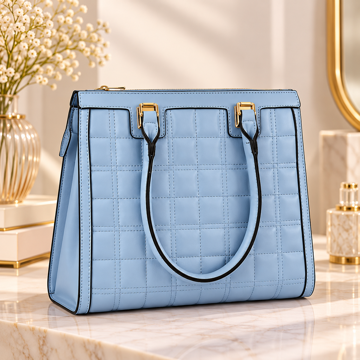 Bolsa Feminina Estruturada Matelassê Azul Serenity