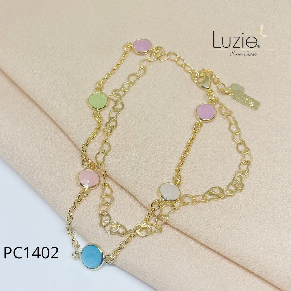 Pulseira Dupla Cristais e Coração - PC1402 - Folheado a Ouro
