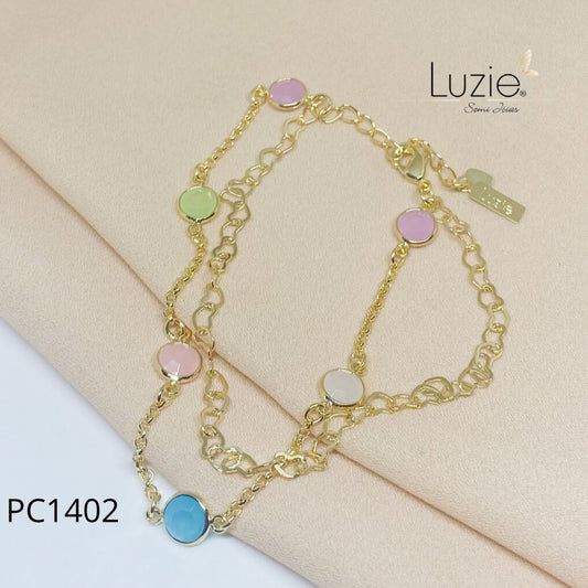 Pulseira Dupla Cristais e Coração - PC1402 - Folheado a Ouro