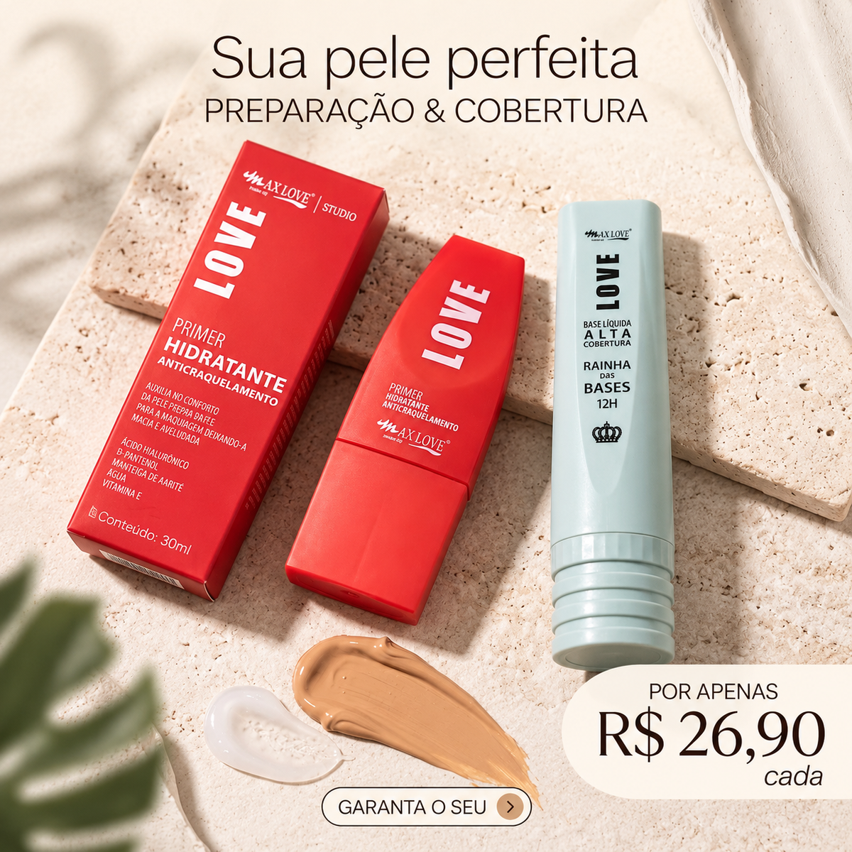Kit Max Love – Base Alta Cobertura + Primer Hidratante