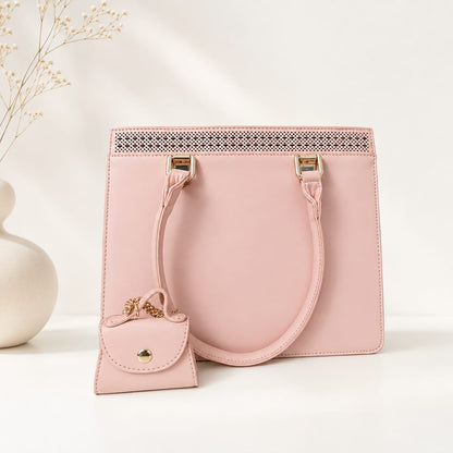 Bolsa Feminina Estruturada Elegance com Mini Bag Chaveiro – Rosa