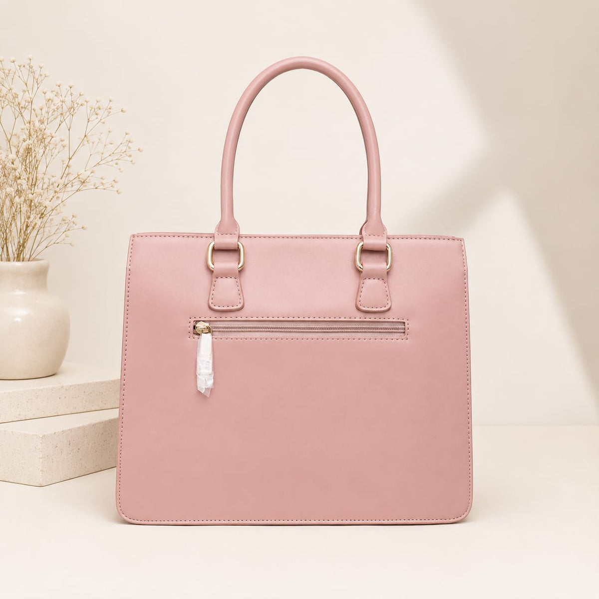 Bolsa Feminina Estruturada Elegance com Mini Bag Chaveiro – Rosa