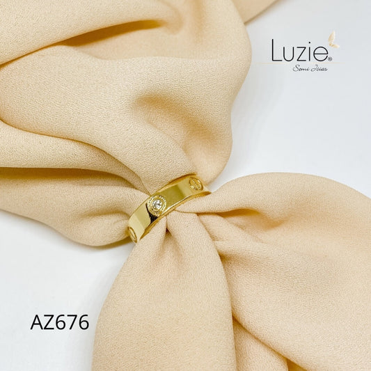 Anel Largo com detalhes - AZ676 - Folheado a Ouro