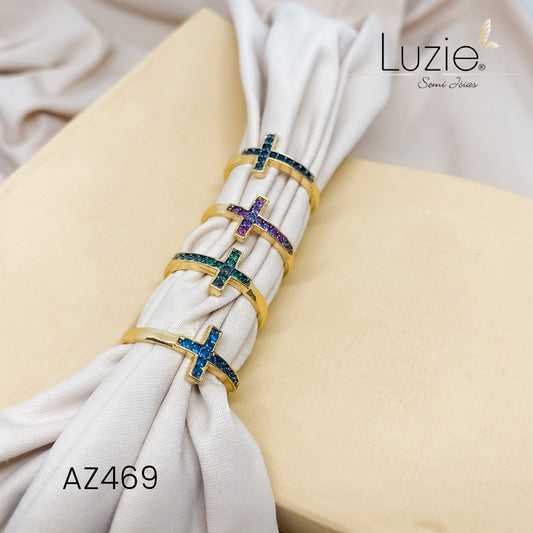 Anel Cruz com Zirconias - AZ469 - Folheado a Ouro