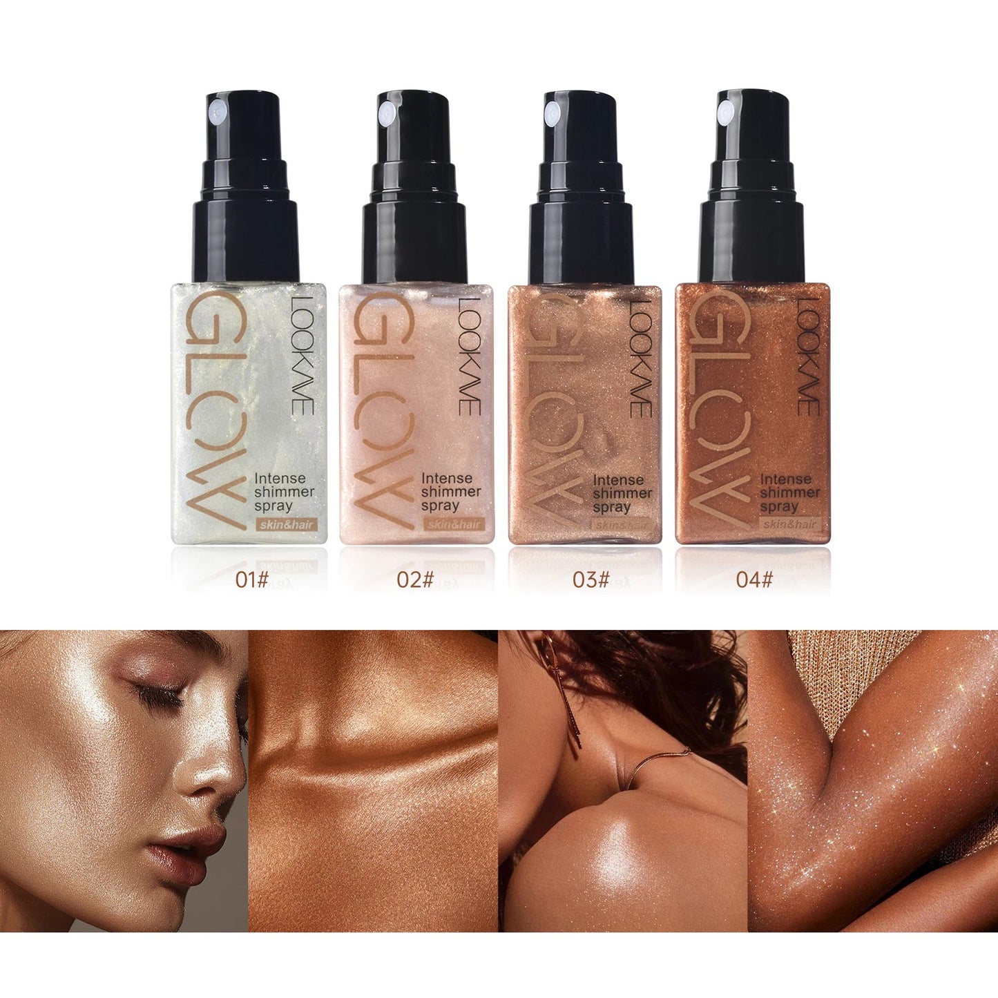 Iluminador Corporal e Facial Glow Spray  Brilho Dourado Instantâneo - 4 Cores Disponíveis -