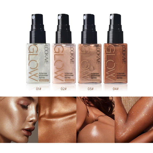 Iluminador Corporal e Facial Glow Spray  Brilho Dourado Instantâneo - 4 Cores Disponíveis -